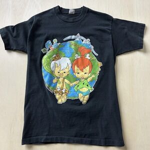 Vintage Flintstones Pebbles Bamm-Bamm Shirt Mens Large Black 90s Made USA